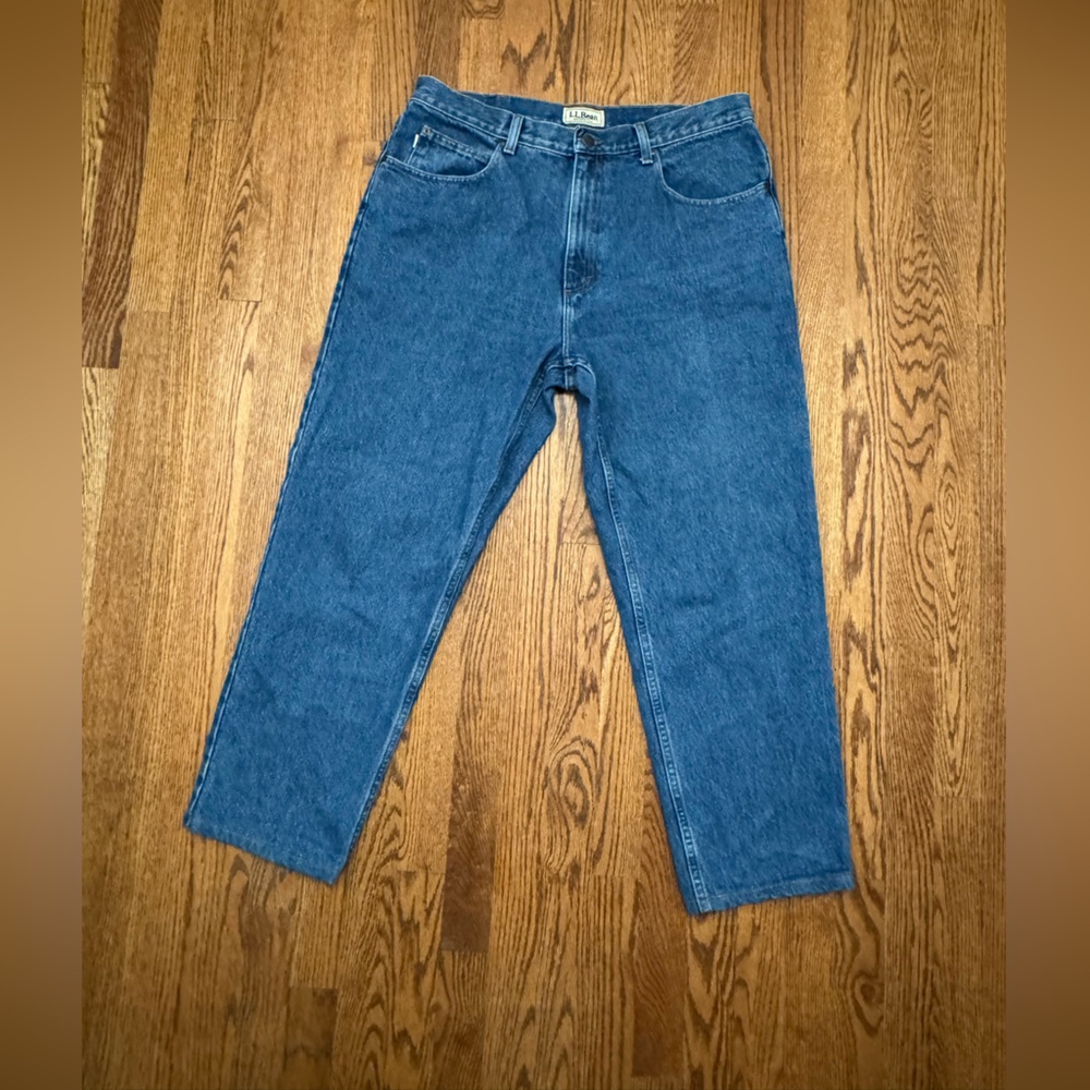 Vintage LL Bean Jeans Mens 36x30 Natural Fit Blue Denim Pants Straight Leg